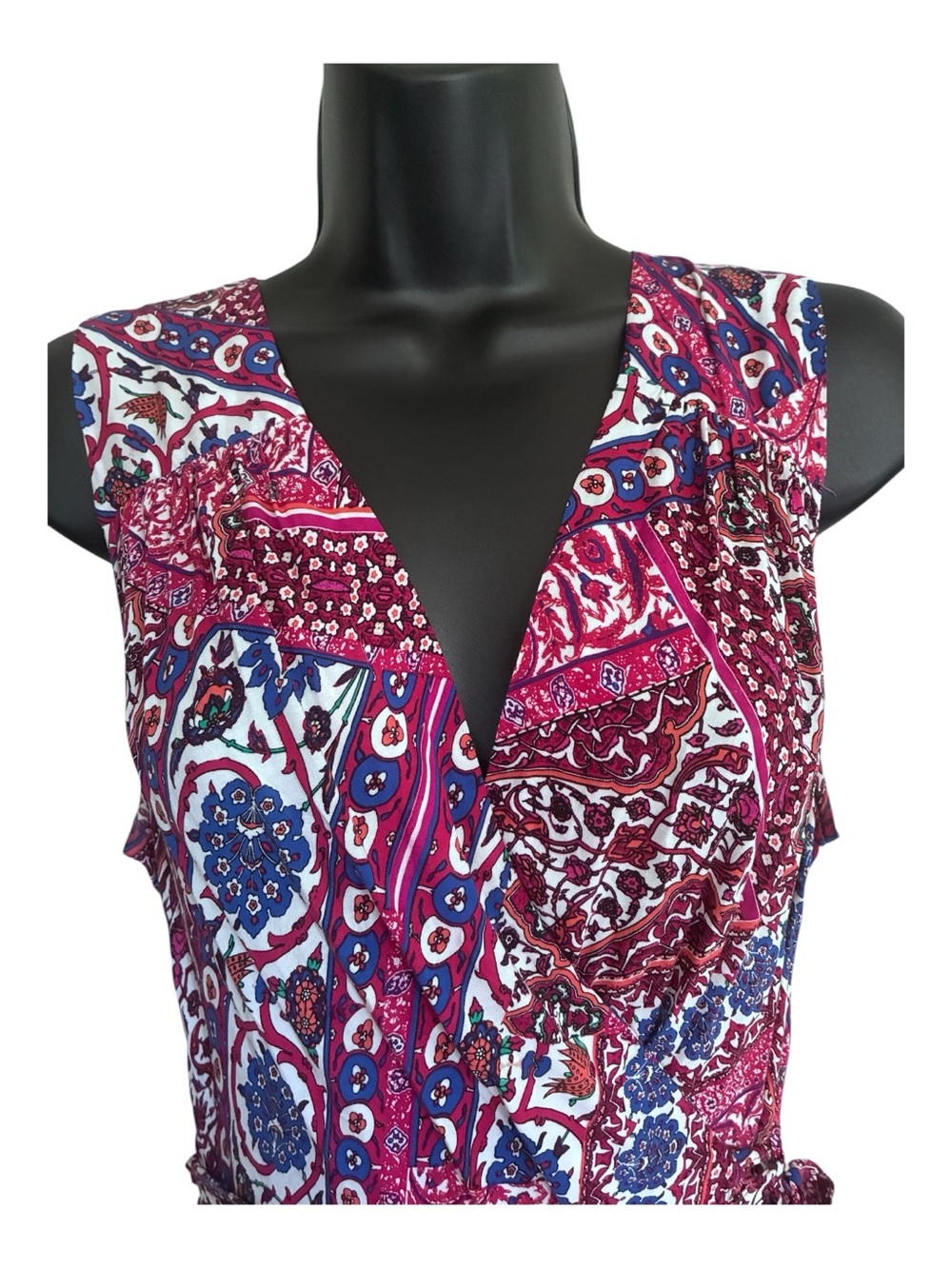 Calvin Klein Boho Patchwork Purple Blue Pink Paisley Faux Wrap Maxi Dress Sz 10 - Picture 4 of 10